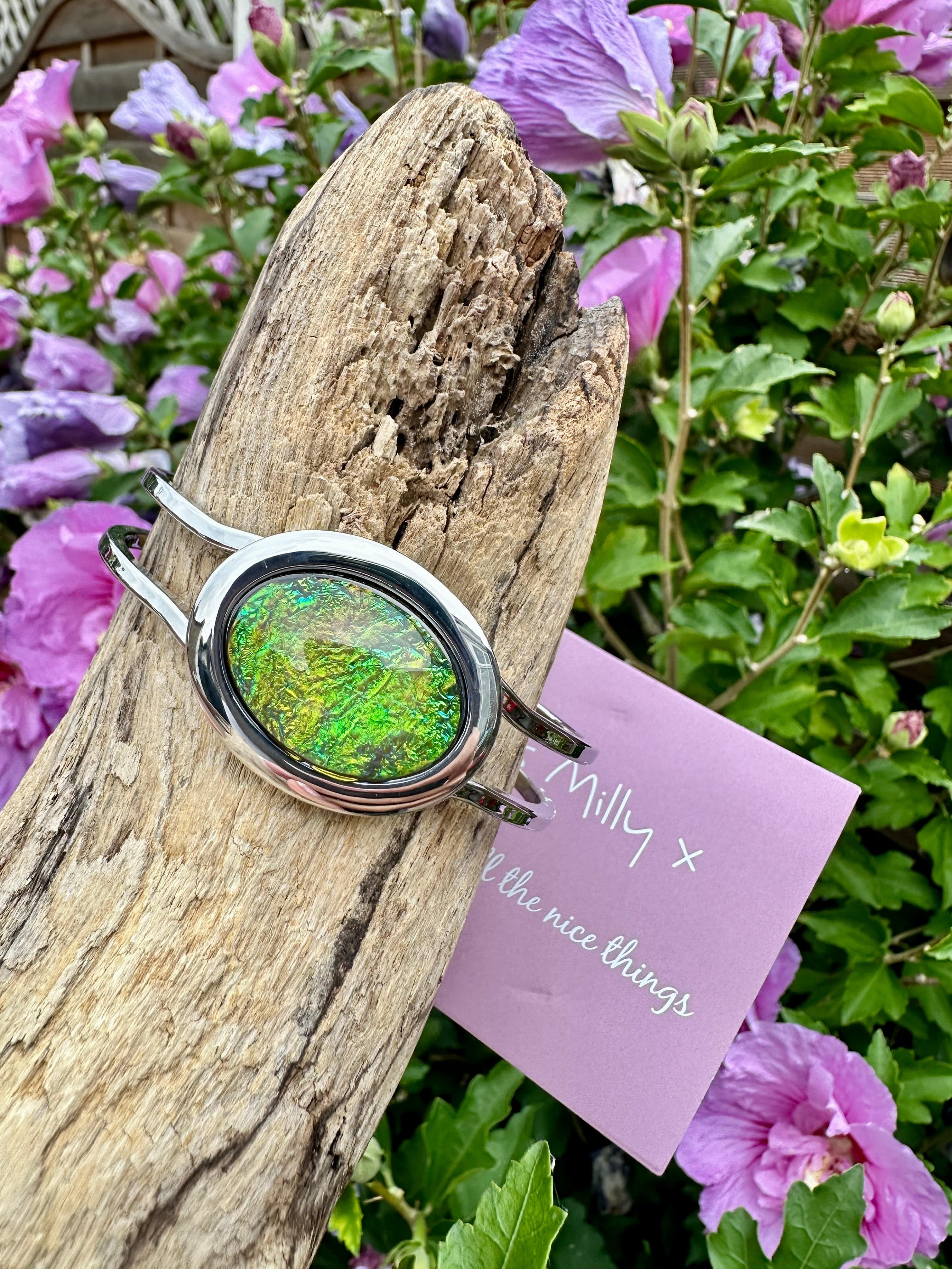 luscious scarves Bracelets Miss Milly Iridescent Green Marble Resin Hinged Bangle FB66SBIR