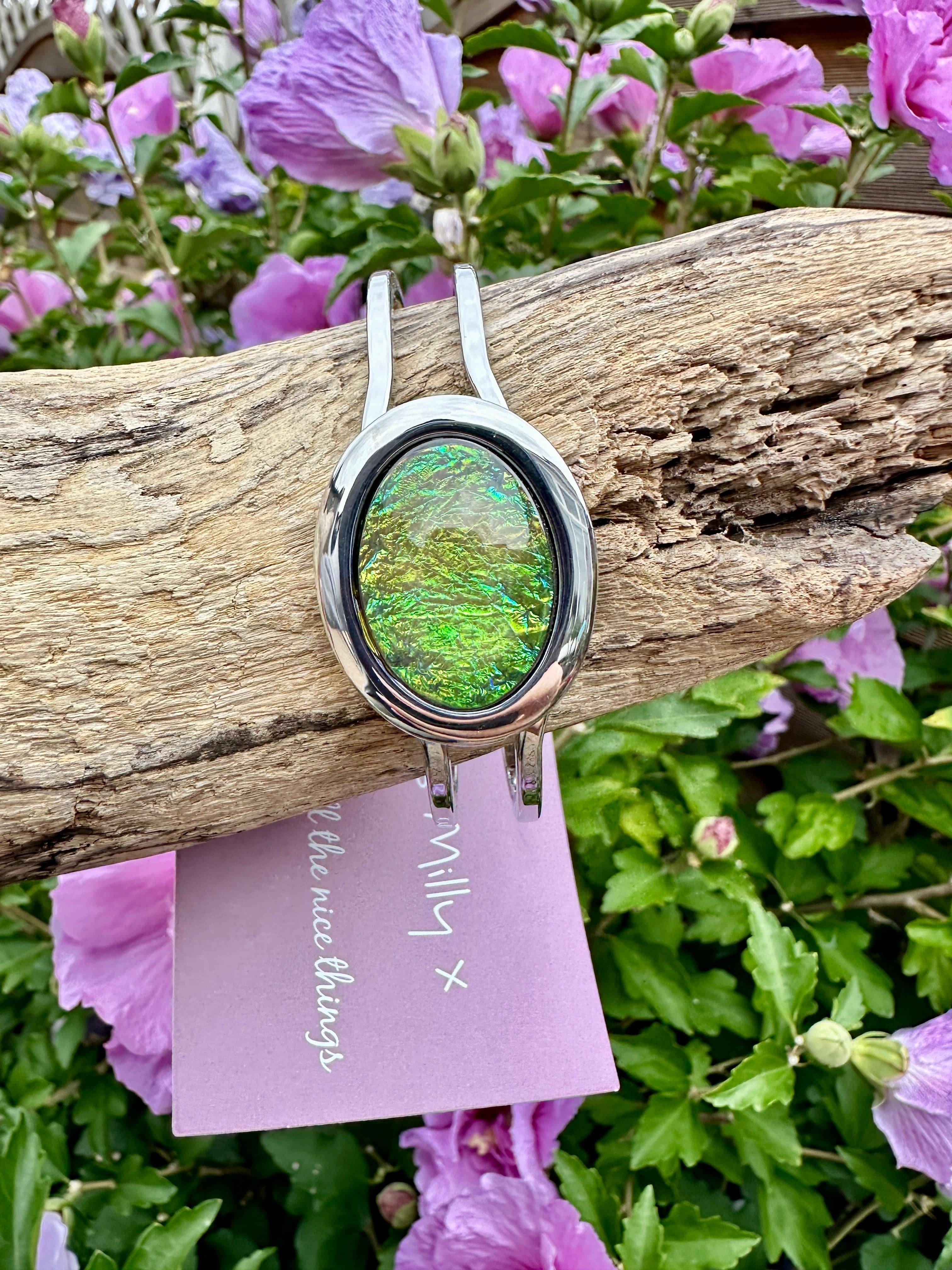 luscious scarves Bracelets Miss Milly Iridescent Green Marble Resin Hinged Bangle FB66SBIR
