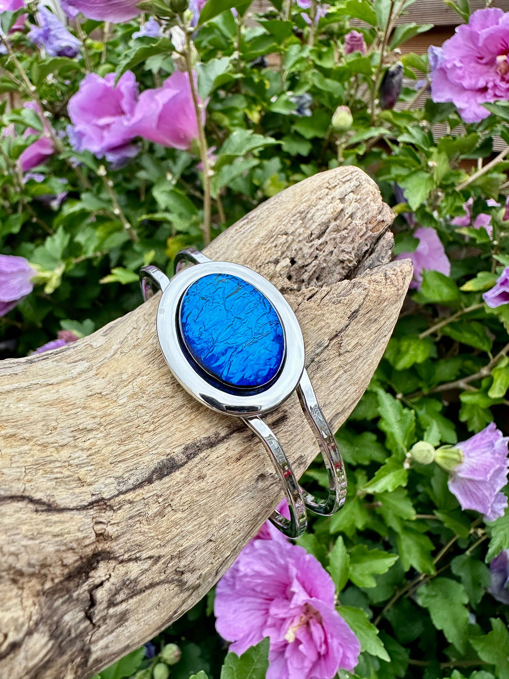 luscious scarves Bracelets Miss Milly Mid Blue Foil Resin Hinged Bangle FB66CLIP