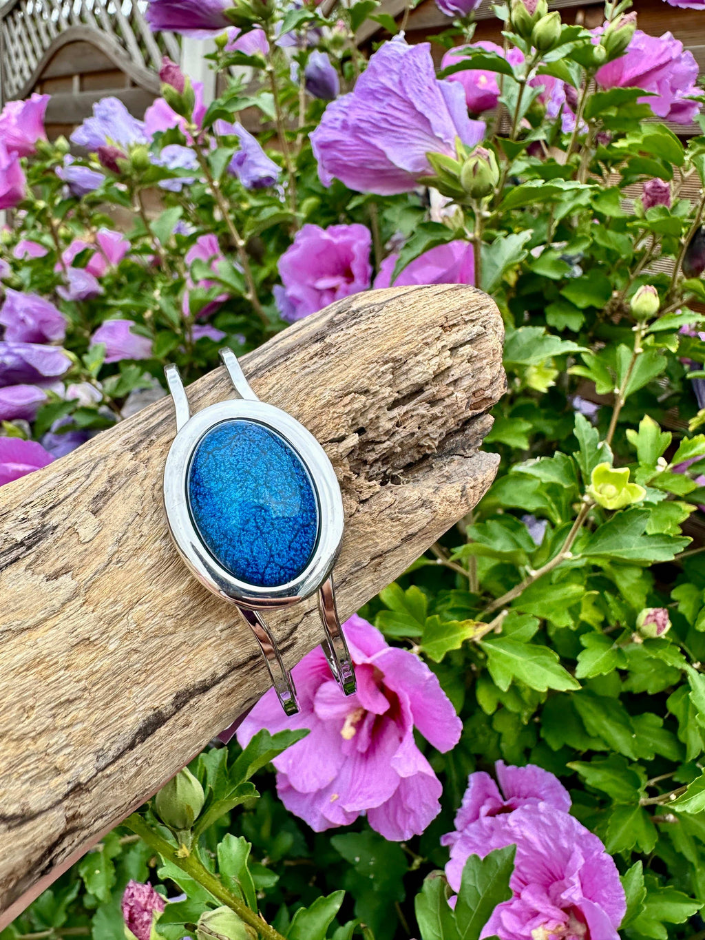 luscious scarves Bracelets Miss Milly Mid Blue Marble Resin Hinged Bangle FB66CLMB