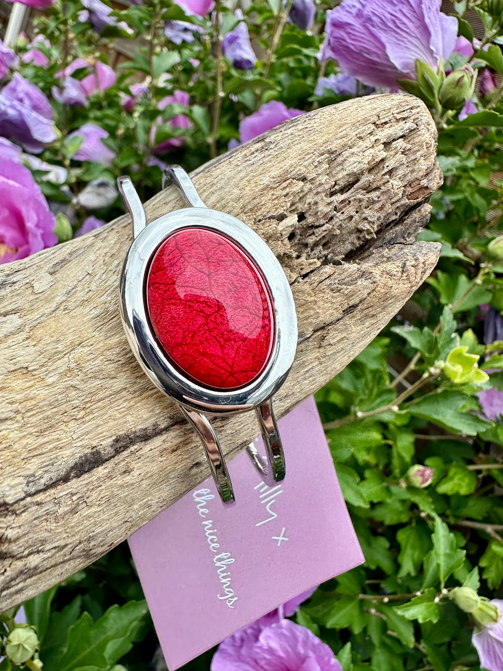 luscious scarves Bracelets Miss Milly Scarlet Red Marble Resin Hinged Bangle FB66SLMB