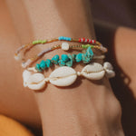 Load image into Gallery viewer, luscious scarves Bracelets Pineapple Island Halcyon Turquoise &amp; Shell Bracelet Trio Set
