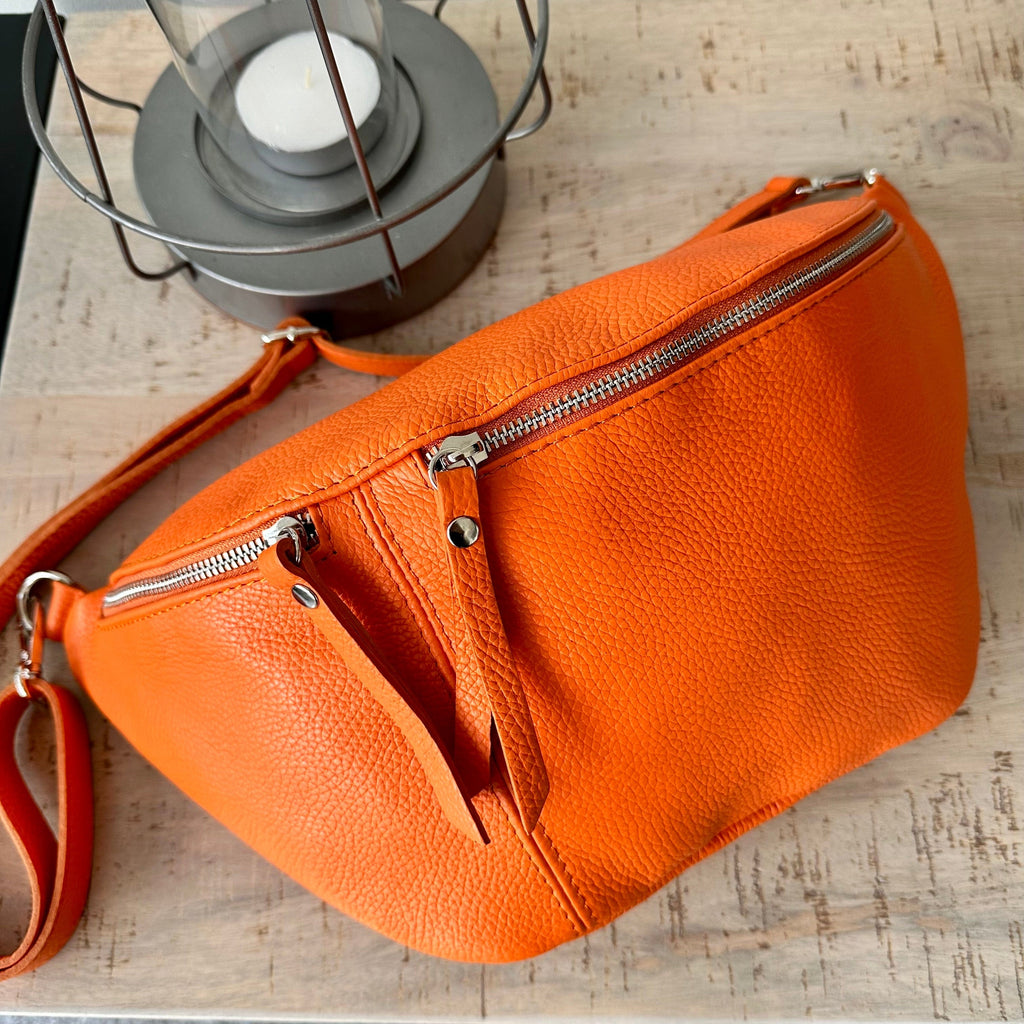 luscious scarves Bright Orange Italian Leather Sling Bag / Chest Bag
