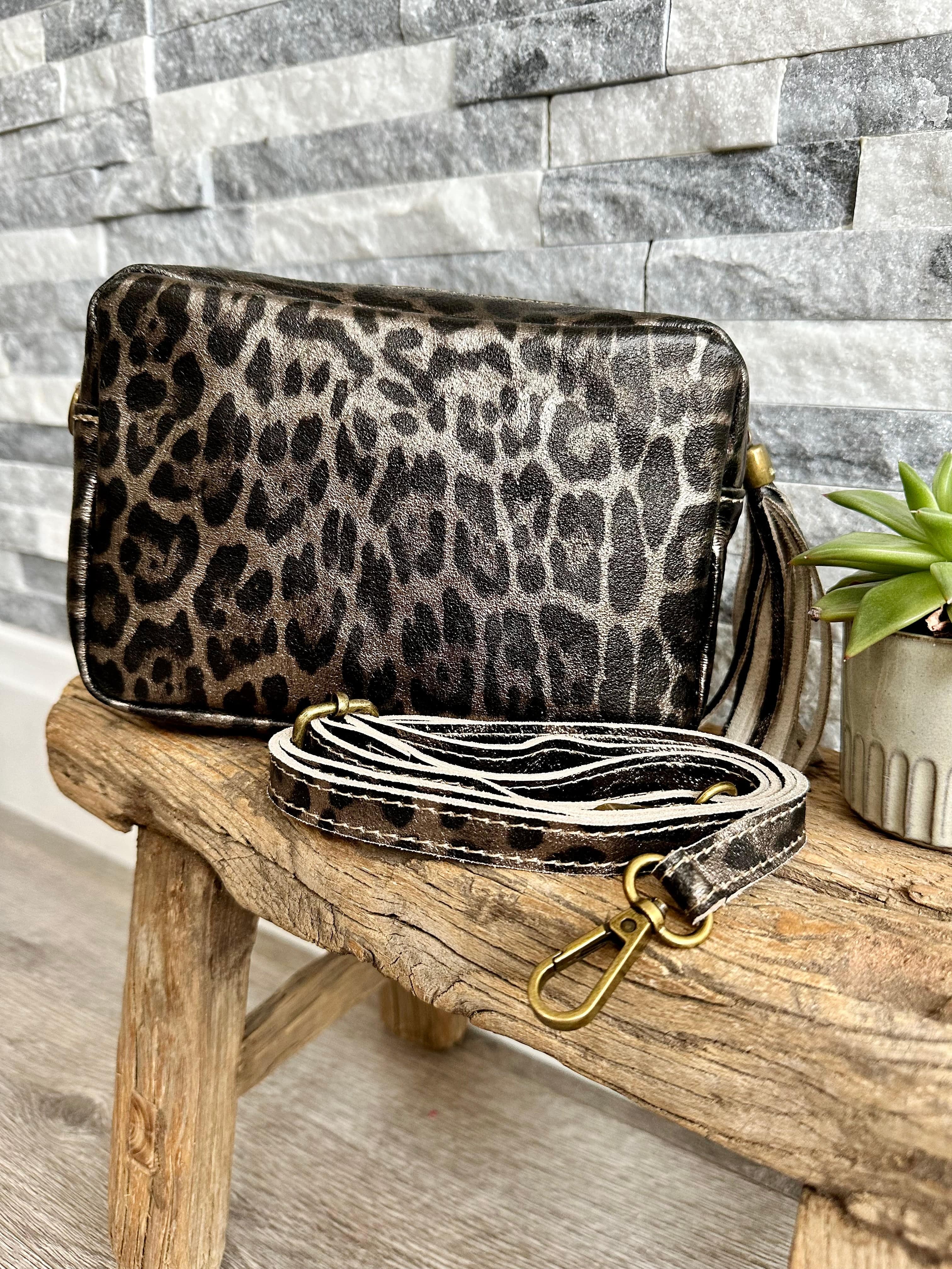 luscious scarves Bronze Animal Print Italian Leather Soft Crossbody / Camera Bag / Handbag