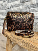 Load image into Gallery viewer, luscious scarves Brown Animal Print Italian Leather Soft Crossbody / Camera Bag / Handbag
