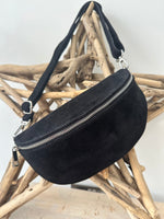Load image into Gallery viewer, luscious scarves Bum bag Black Italian Suede Leather Bum/Sling Bag
