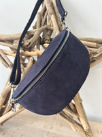 Load image into Gallery viewer, luscious scarves Bum bag Navy Blue Italian Suede Leather Bum/Sling Bag
