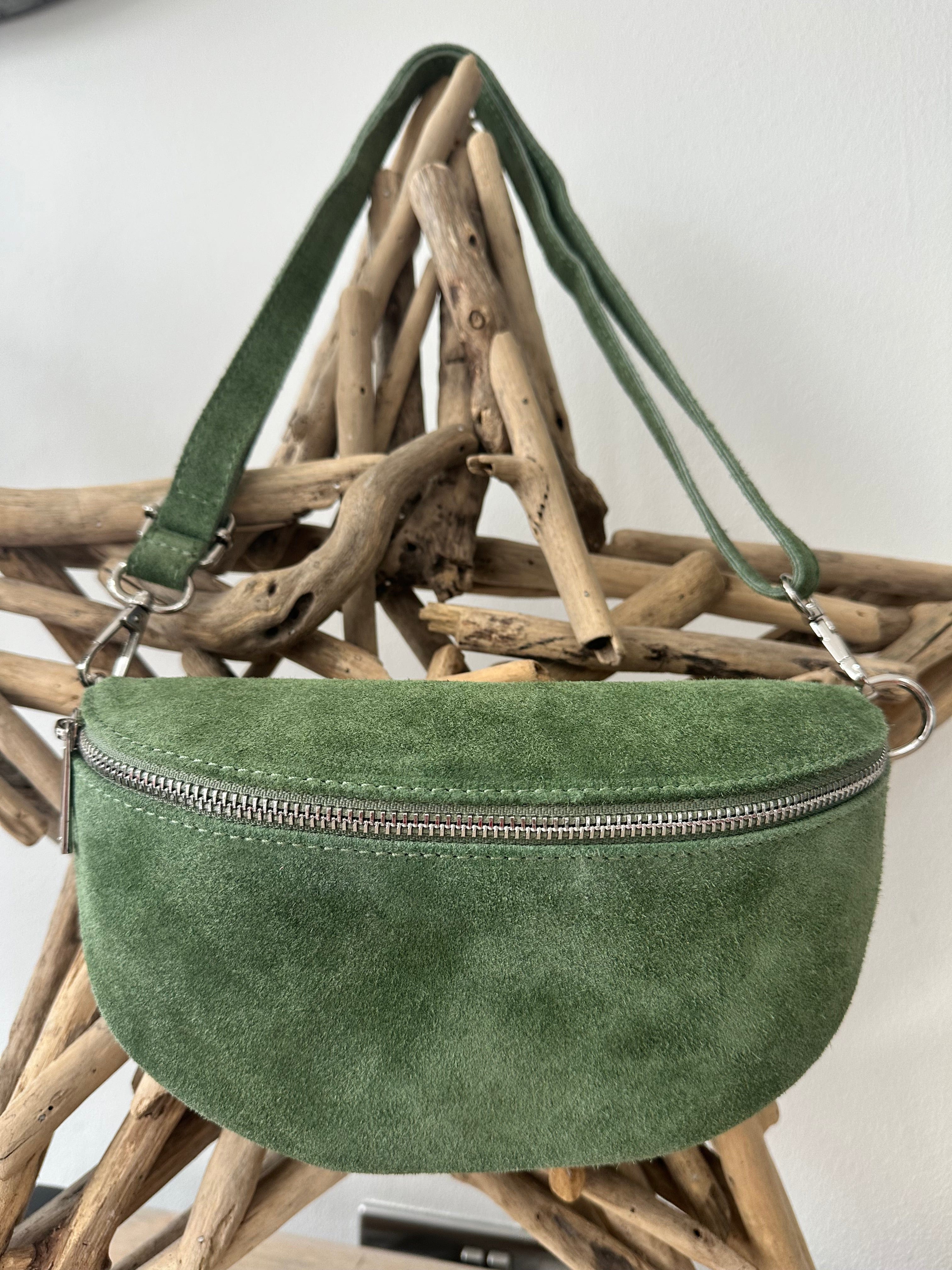 luscious scarves Bum bag Sage Green Italian Suede Leather Bum/Sling Bag