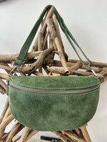 Load image into Gallery viewer, luscious scarves Bum bag Sage Green Italian Suede Leather Bum/Sling Bag
