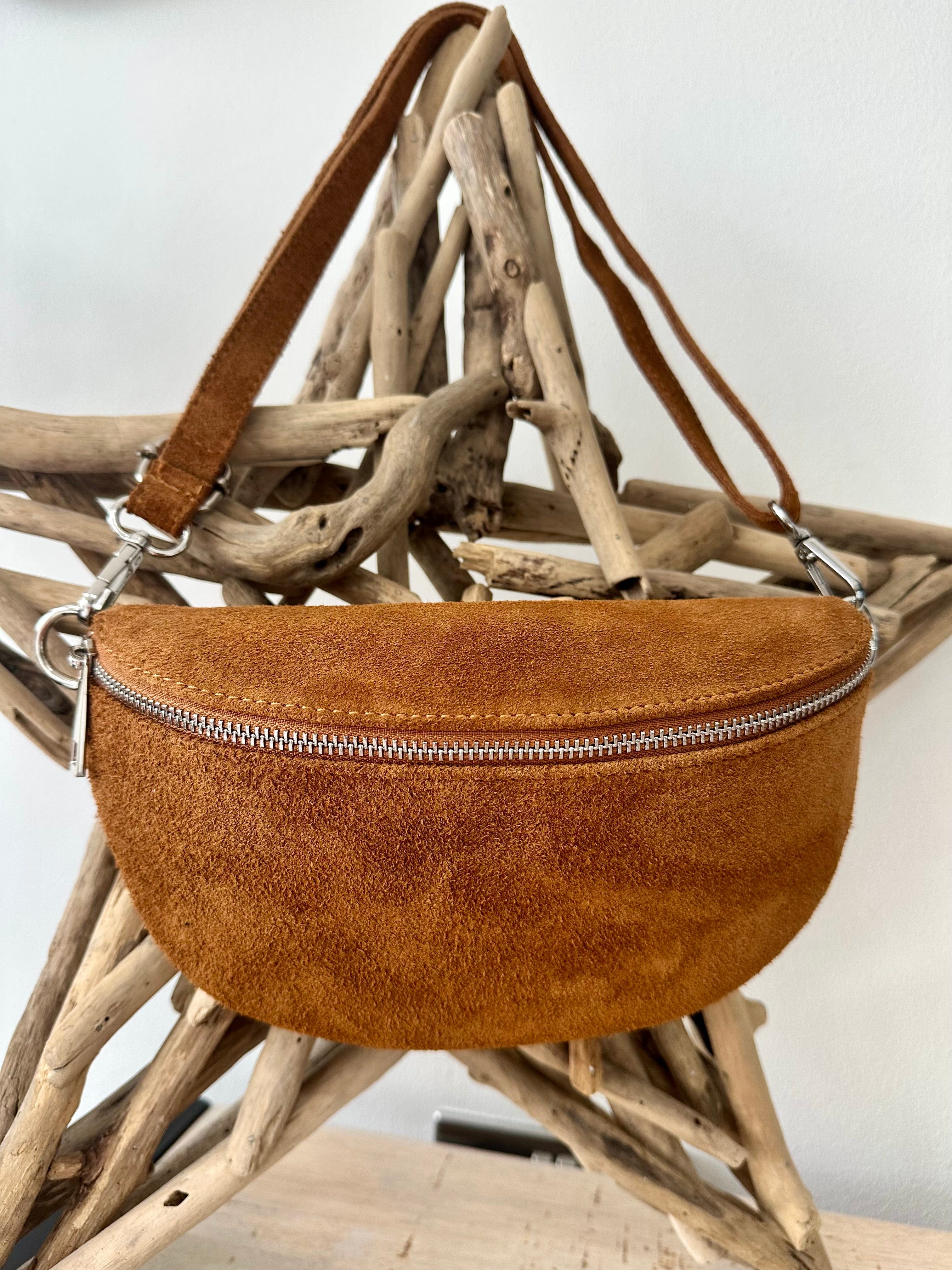luscious scarves Bum bag Tan brown Italian Suede Leather Bum/Sling Bag