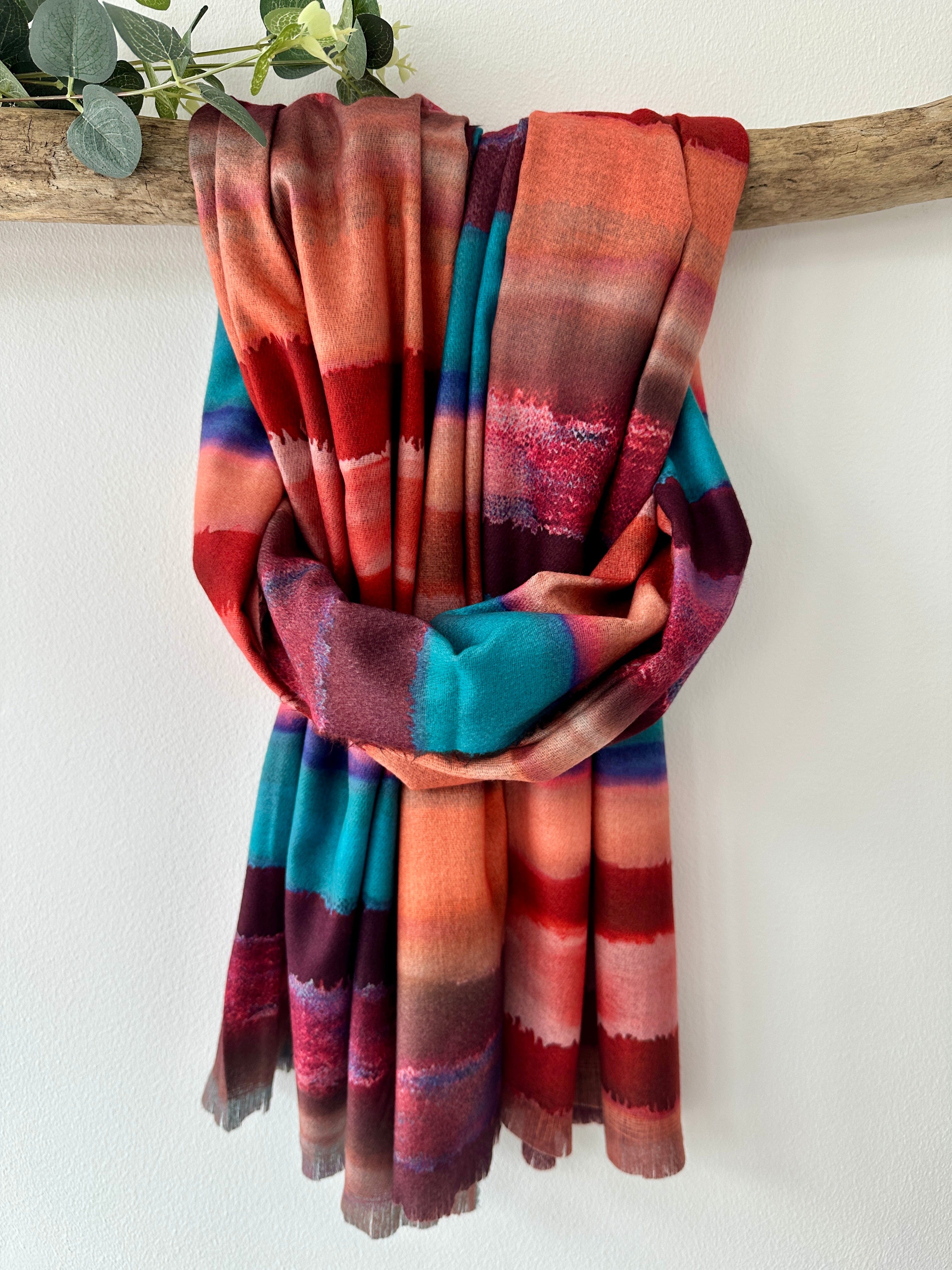 luscious scarves Burnt Orange Tie Dye Stripes Scarf , Medium Weight .
