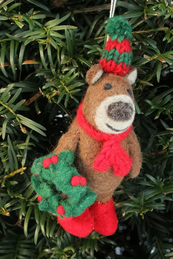 luscious scarves christmas decorations Pachamama Jonathan Bear In Boots Decoration, Hand Felted