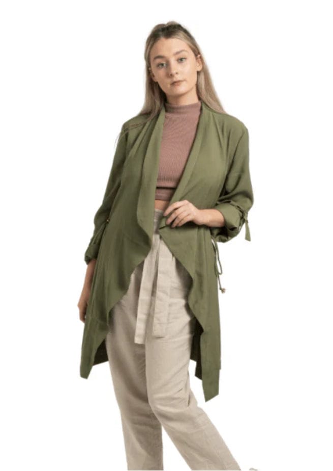 luscious scarves Clothing Miss Sparrow Light Weight Waterfall Collar Summer Jacket, Khaki