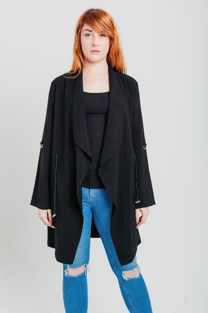 luscious scarves Clothing S Miss Sparrow Light Weight Waterfall Collar Summer Jacket, Black