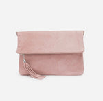 Load image into Gallery viewer, luscious scarves clutch bag Dusky Pink Italian Suede Leather Fold Over Clutch Bag with Tassel.
