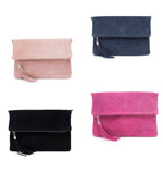 Load image into Gallery viewer, luscious scarves clutch bag Italian Suede Leather Fold Over Clutch Bag with Tassel.
