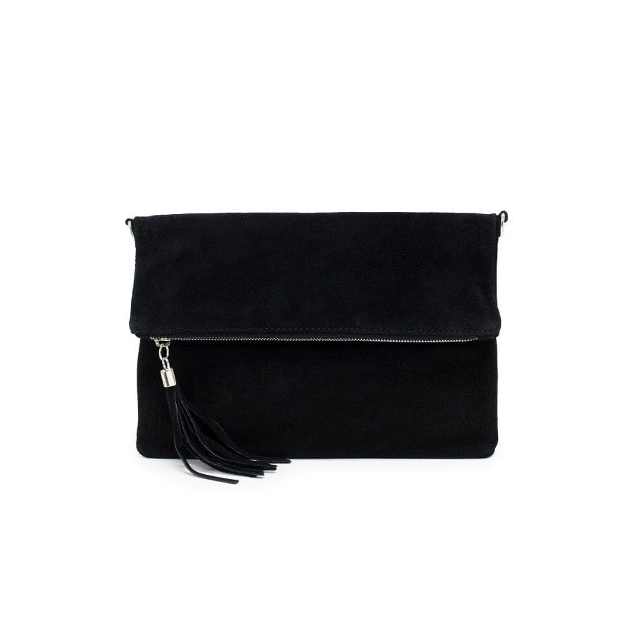 luscious scarves clutch bag Italian Suede Leather Fold Over Clutch Bag with Tassel.