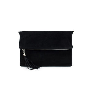 luscious scarves clutch bag Italian Suede Leather Fold Over Clutch Bag with Tassel.