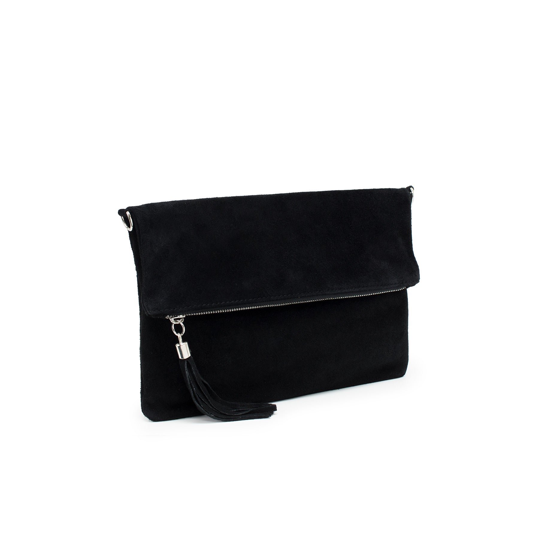 luscious scarves clutch bag Italian Suede Leather Fold Over Clutch Bag with Tassel.