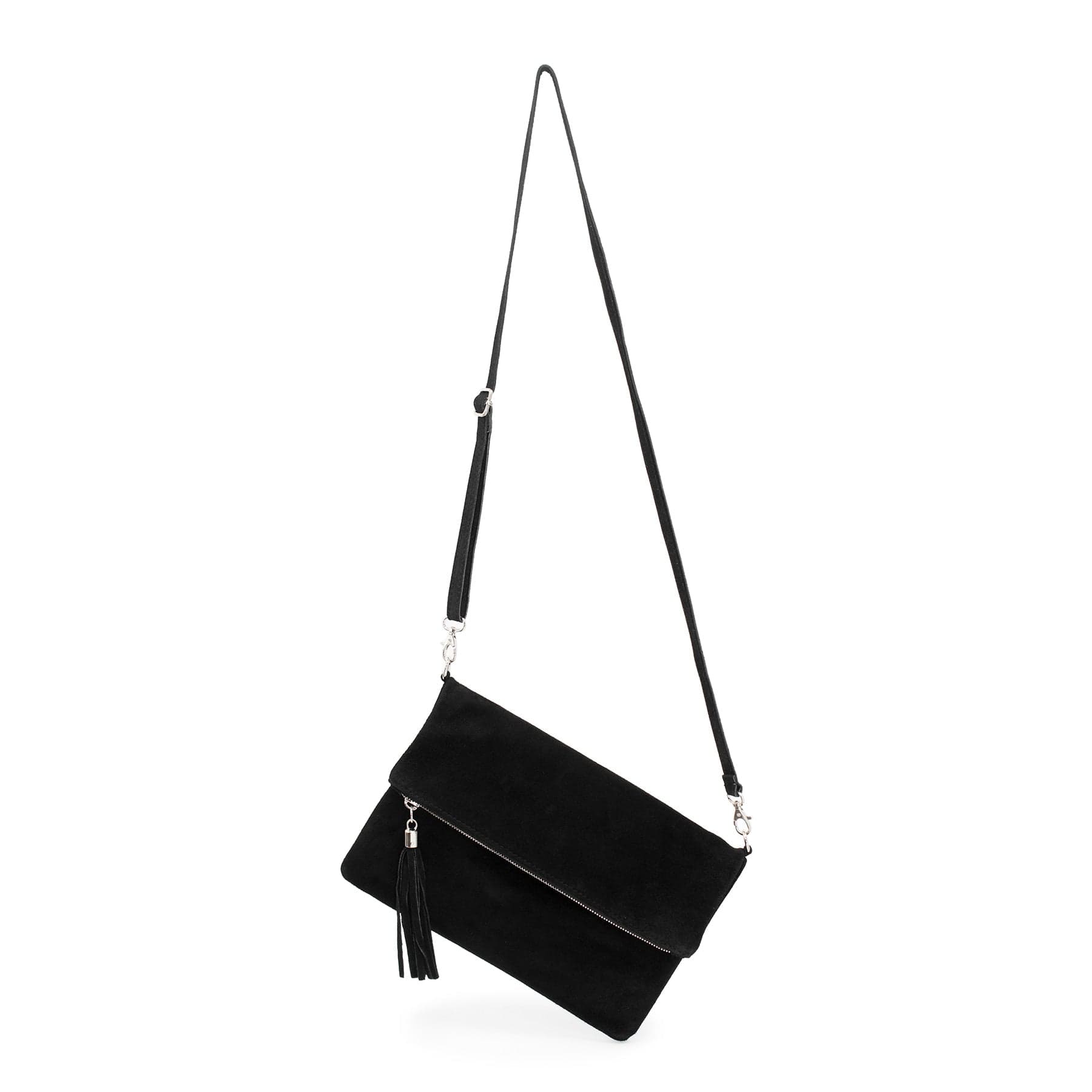 luscious scarves clutch bag Italian Suede Leather Fold Over Clutch Bag with Tassel.