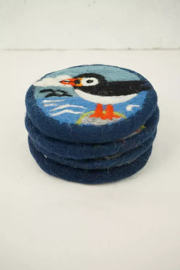 luscious scarves coasters Pachamama Circus Of Puffins Coaster 10cm Pk 4, Hand Felted