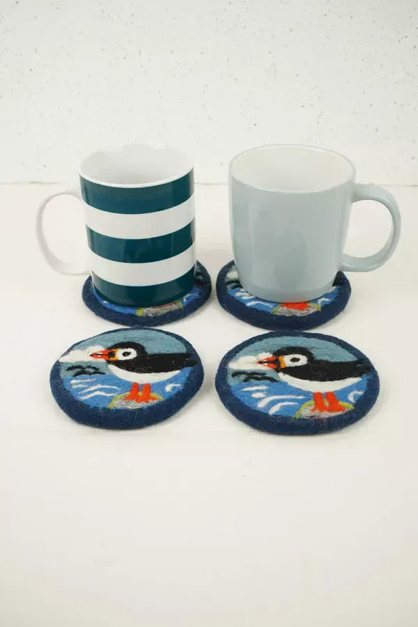 luscious scarves coasters Pachamama Circus Of Puffins Coaster 10cm Pk 4, Hand Felted