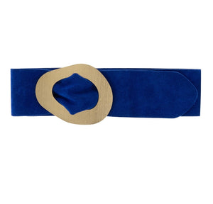 luscious scarves Cobalt Blue Genuine Italian Suede Leather Wide Belt with Large Brushed Gold Buckle  , Various Colours Available .