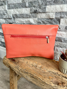 luscious scarves Coral Fold Over Italian Leather Clutch Bag