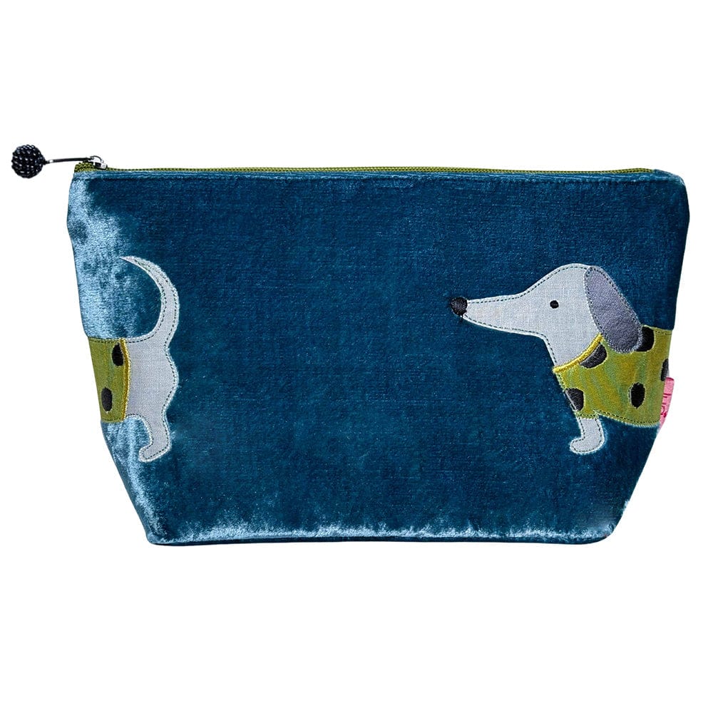 luscious scarves cosmectic bag Lua Sausage Dog Wide Cosmetic Purse in Teal Blue