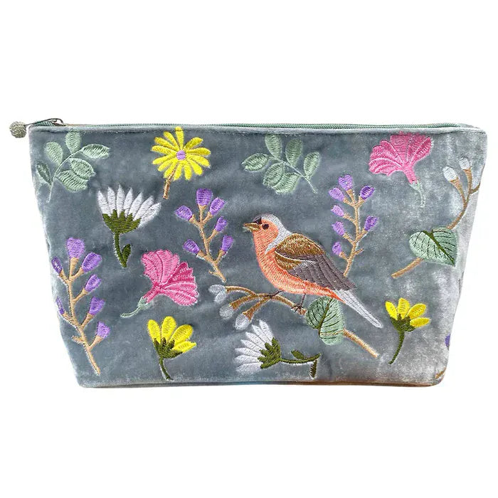 luscious scarves cosmectic bag Lua Steel Blue Finch and Flower Large Comction Bag / Purse