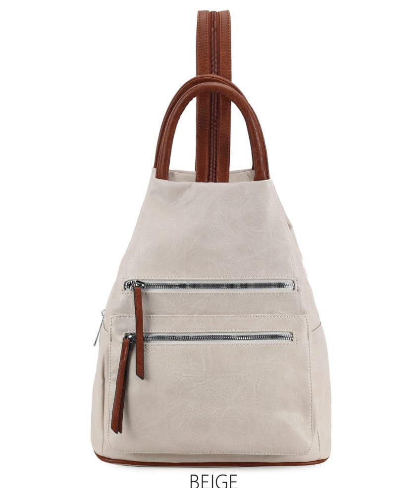 luscious scarves Cream Faux Vegan Leather Triangular Backpack with Double Front Pockets, Available in 10 colours.