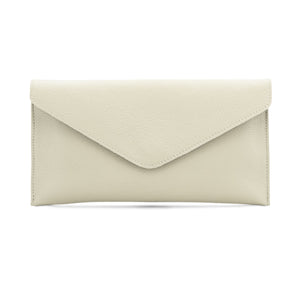 luscious scarves Cream Genuine Italian Leather Envelope Clutch Bag , 10 Colours Available