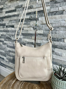 luscious scarves Cream Italian Leather Crossbody / Shoulder Bag with Front Zip Pocket. Various Colours Available