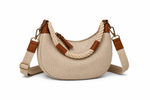 Load image into Gallery viewer, luscious scarves crossbody Beige Canvas Rope Handle Half Moon Crossbody Bag – Adjustable Strap

