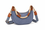 Load image into Gallery viewer, luscious scarves crossbody Blue Canvas Rope Handle Half Moon Crossbody Bag – Adjustable Strap
