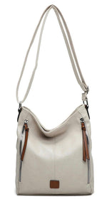 Load image into Gallery viewer, luscious scarves crossbody Cream Faux Leather Double Verticle Front Zip , Shoulder Crossbody Bag
