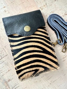 Italian Leather Multi Pocket Phone Crossbody Bag Tiger Animal Print. luscious scarves