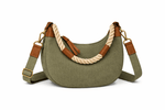 Load image into Gallery viewer, luscious scarves crossbody Khaki Canvas Rope Handle Half Moon Crossbody Bag – Adjustable Strap
