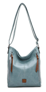 Load image into Gallery viewer, luscious scarves crossbody Pale Blue Faux Leather Double Verticle Front Zip , Shoulder Crossbody Bag
