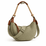 Load image into Gallery viewer, luscious scarves crossbody Pale Green Canvas Rope Handle Half Moon Crossbody Bag – Adjustable Strap
