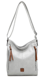 Load image into Gallery viewer, luscious scarves crossbody Pale Grey Faux Leather Double Verticle Front Zip , Shoulder Crossbody Bag
