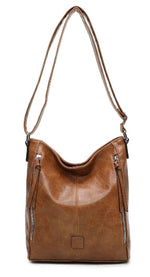 Load image into Gallery viewer, luscious scarves crossbody Tan/Brown Faux Leather Double Verticle Front Zip , Shoulder Crossbody Bag
