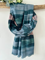 Load image into Gallery viewer, luscious scarves Deep Teal/Grey Tie Dye Stripes Scarf , Medium Weight .
