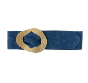 luscious scarves Dusky Blue Genuine Italian Suede Leather Wide Belt with Large Brushed Gold Buckle  , Various Colours Available .