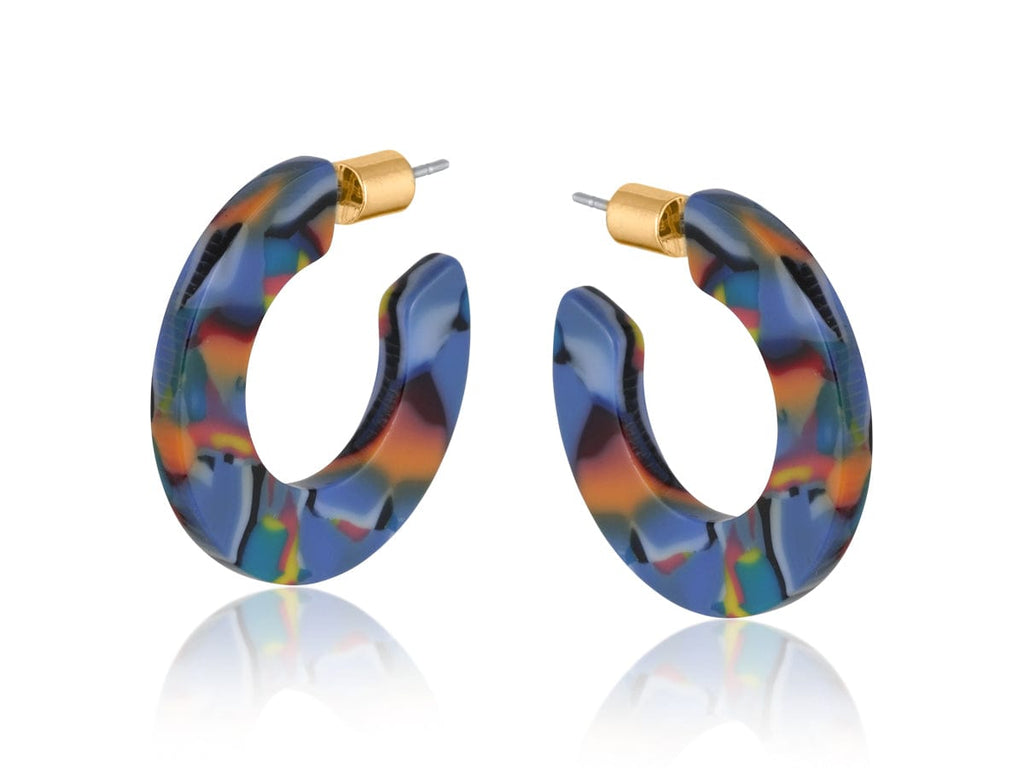 luscious scarves Earrings Big Metal Celine Small Hoop Resin Earrings , a blue and orange mix.