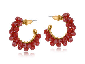 luscious scarves Earrings Big Metal Circe Cluster Beaded Hoop Earrings, Bright Coral.