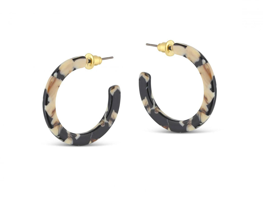 luscious scarves Earrings Big Metal Emily Small Hoop Resin Earrings , Black and Cream