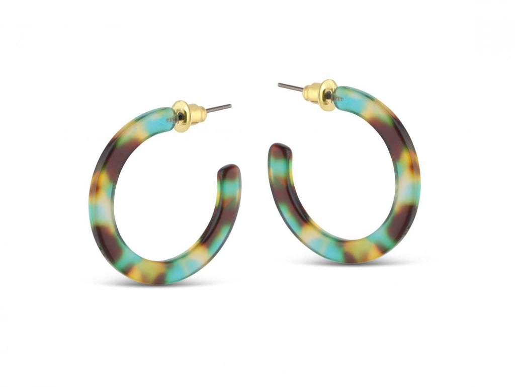 luscious scarves Earrings Big Metal Emily Small Hoop Resin Earrings , Turquoise and Brown.