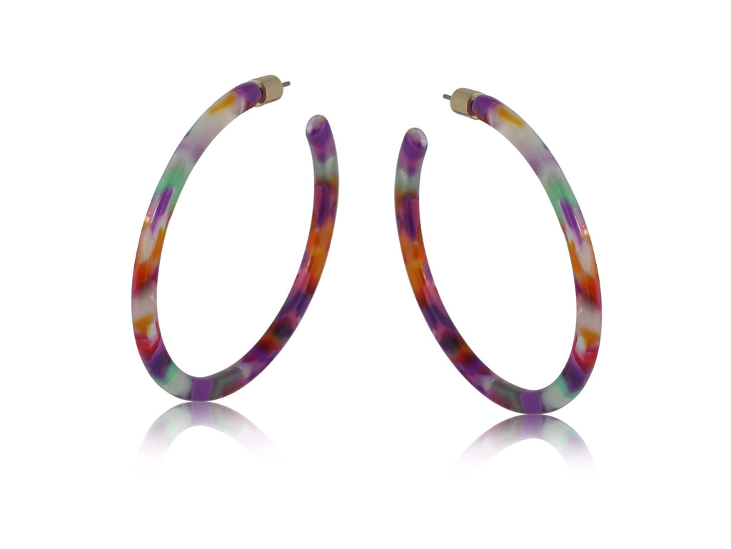 luscious scarves Earrings Big Metal Erica Large Hoop Resin Earrings , a Lilac, Pink and Orange .
