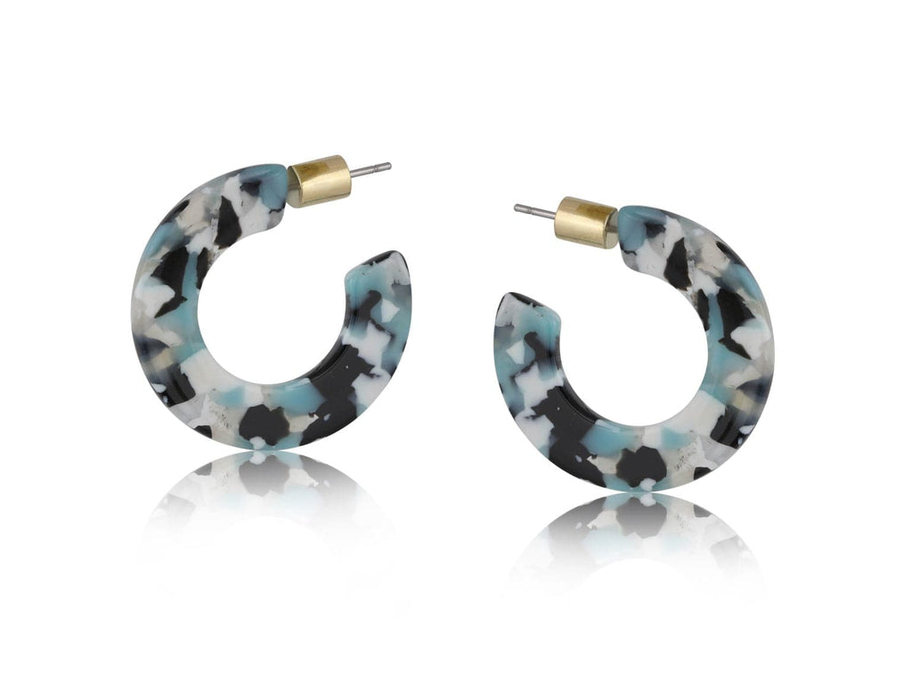 luscious scarves Earrings Big Metal Erica Resin Hoop Earrings , Black, Blue and White Mix.